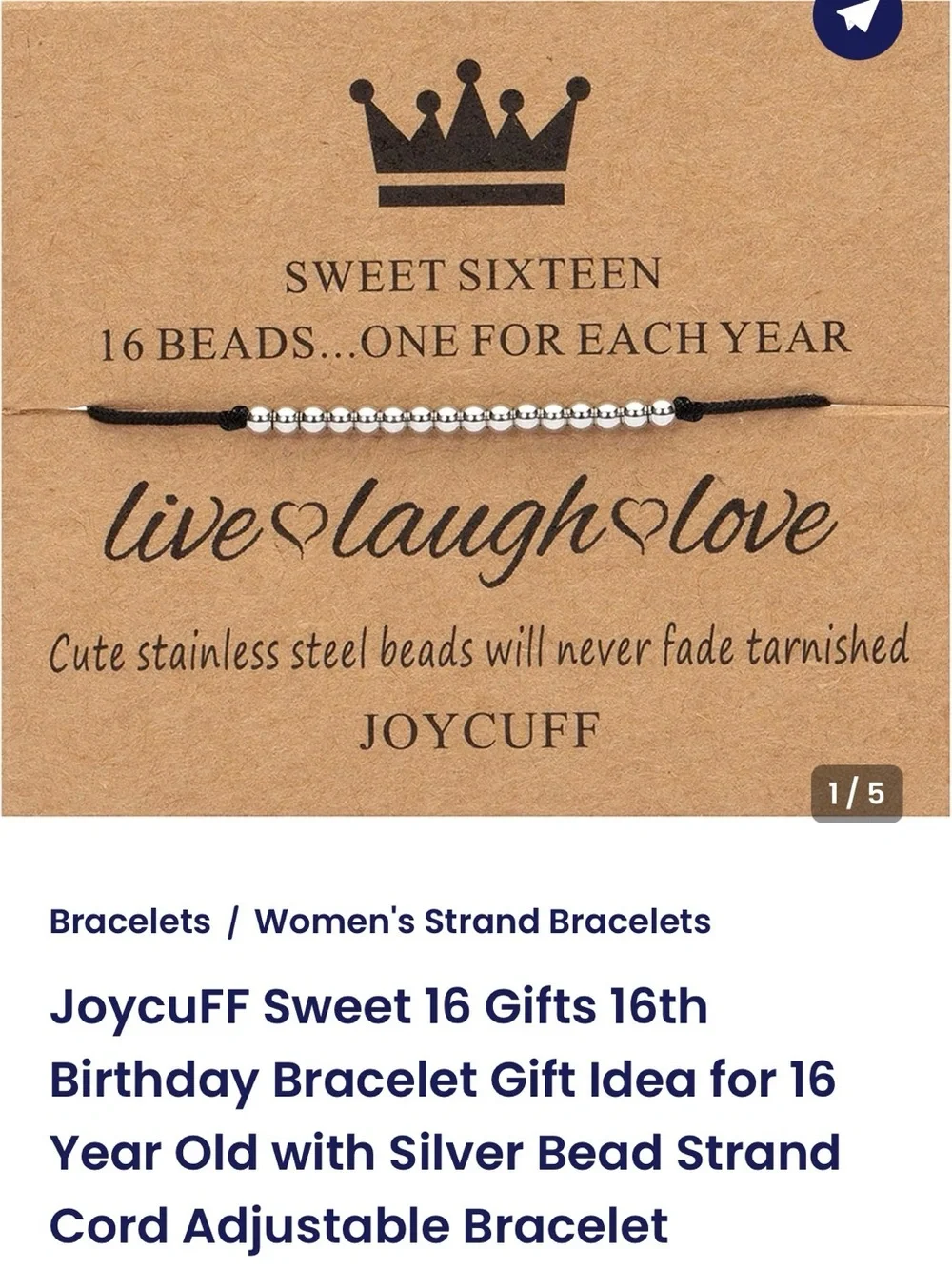 NWT joycuff sweet 16 bracelet.  16 stainless beads for 16 years.